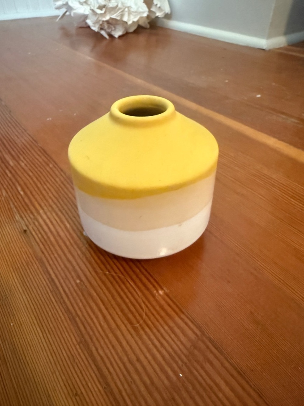 Anthropologie Yellow and White Striped Ceramic Bud Vase